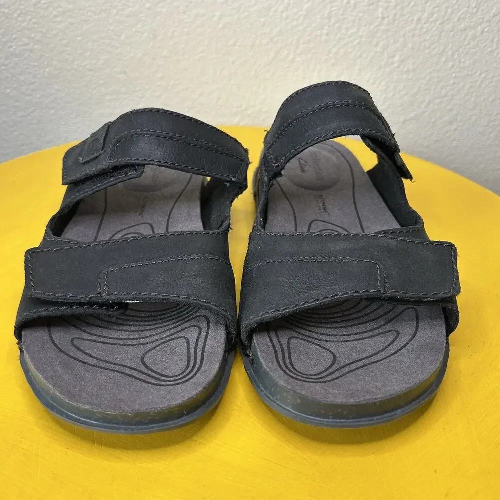Clarks Crestview Men’s Size 8.5 Leather Extreme Comfort Black Easy Slide Sandals